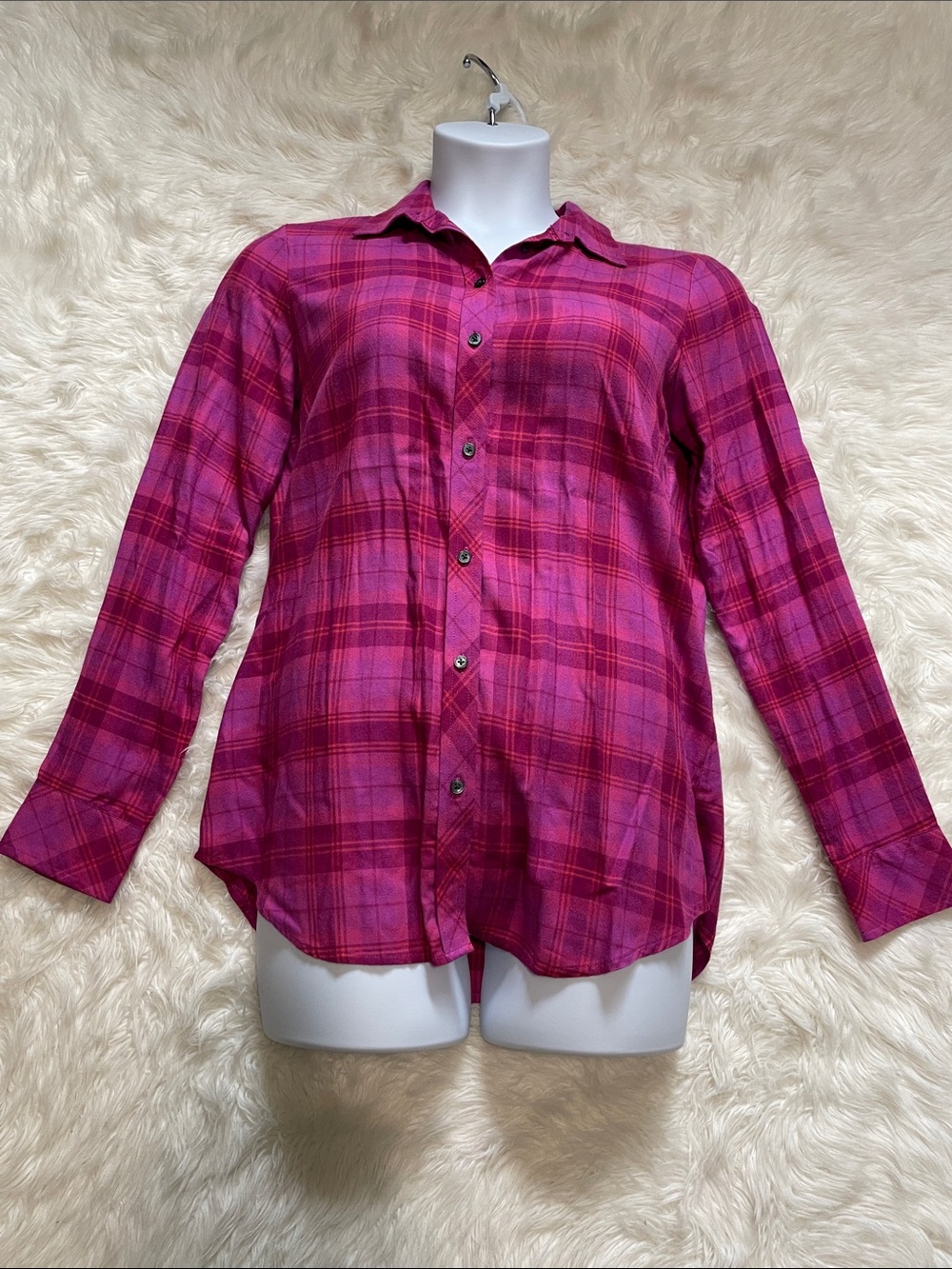 Banana Republic Fuchsia Plaid "Pink Daisy" Button-Front Dillon Blouse Medium